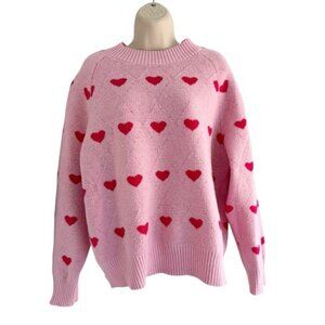 Nanette Lepore Women's Sz L Pink Pullover Sweater with Red Hearts
